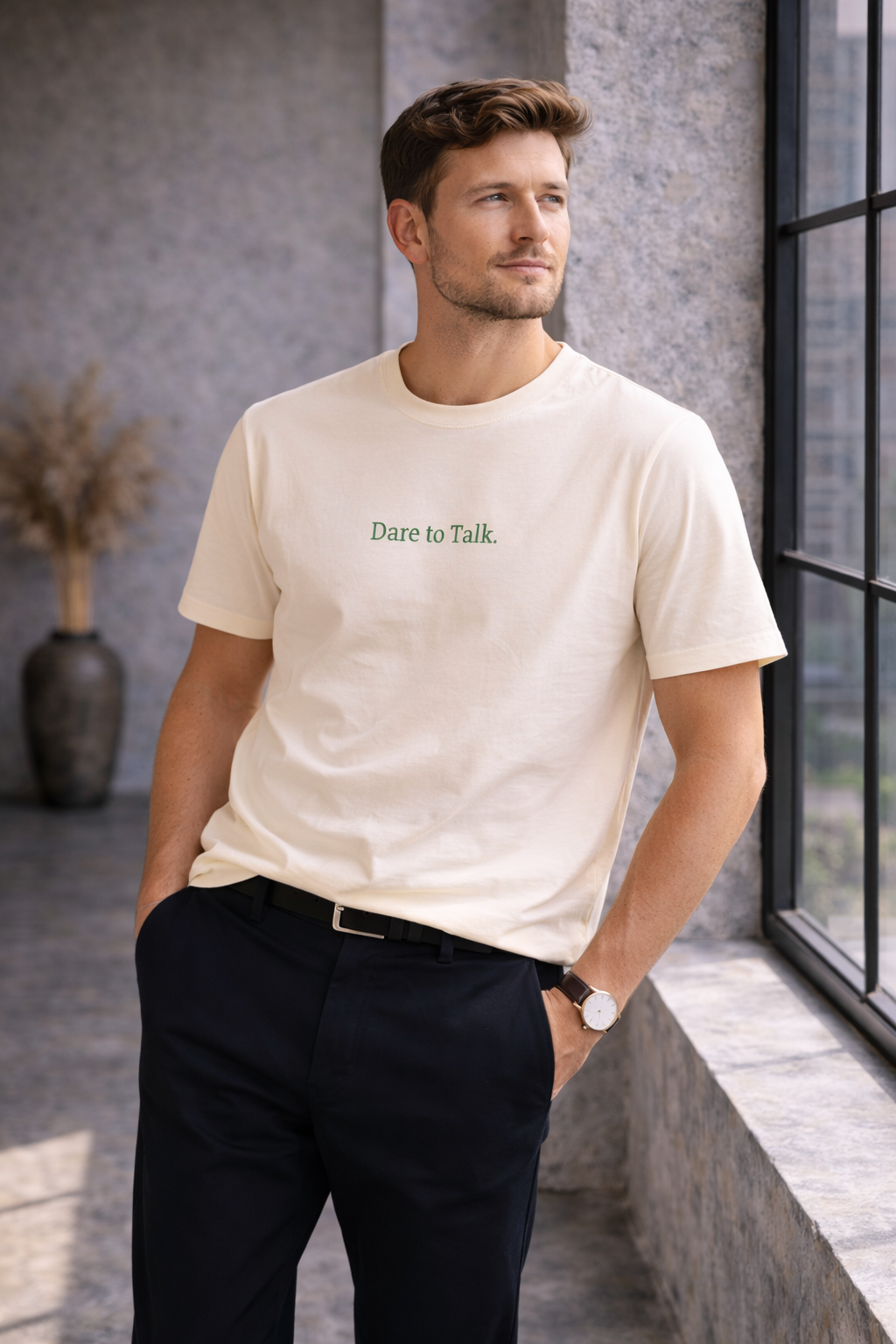 Dare to Talk Original T-shirt - Natural Raw Groen